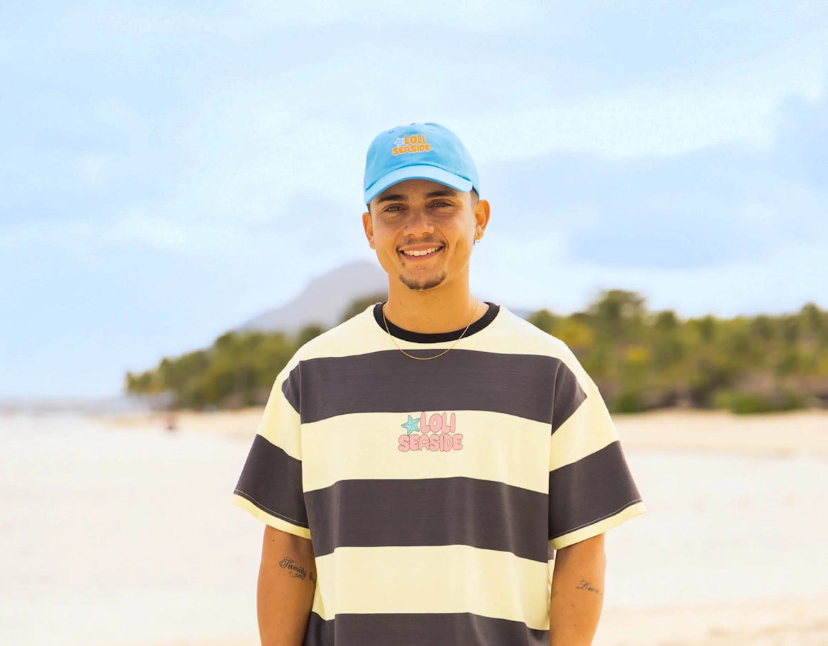 Casquette Loli bleu avec broderie orange Made in Mauritius