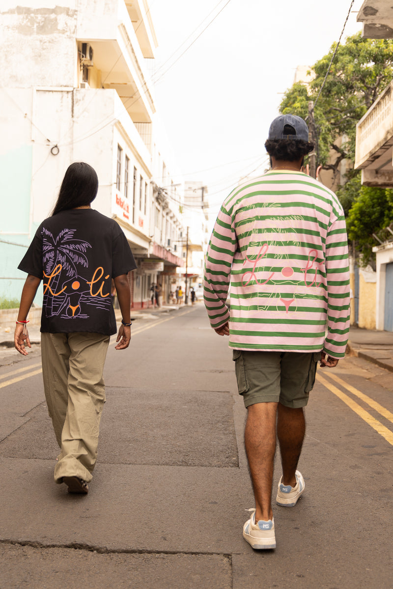Loli bronzette rayé vert et rose - T-shirt manches longues oversize